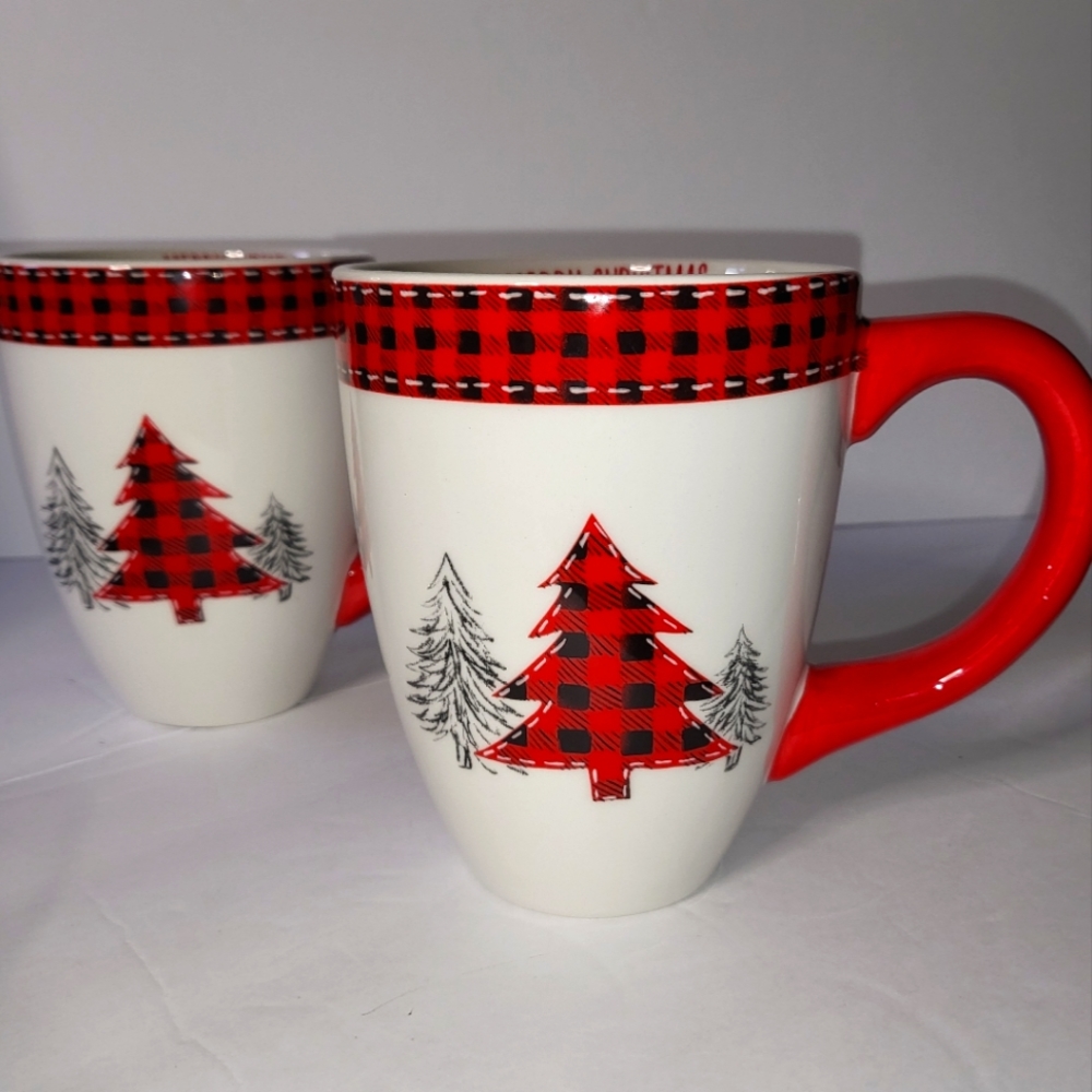 Set of 2 - Country Plaid Stitch Mugs 20 oz.